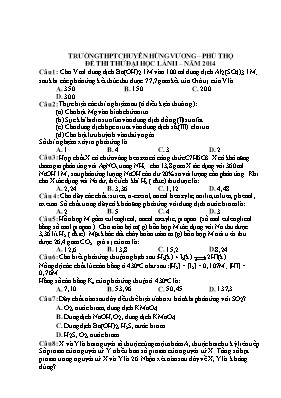 Đề thi thử đại học lần II  Năm 2014 môn Hóa học